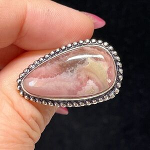 Rhodochrosite Pink and Silver Women's Ring